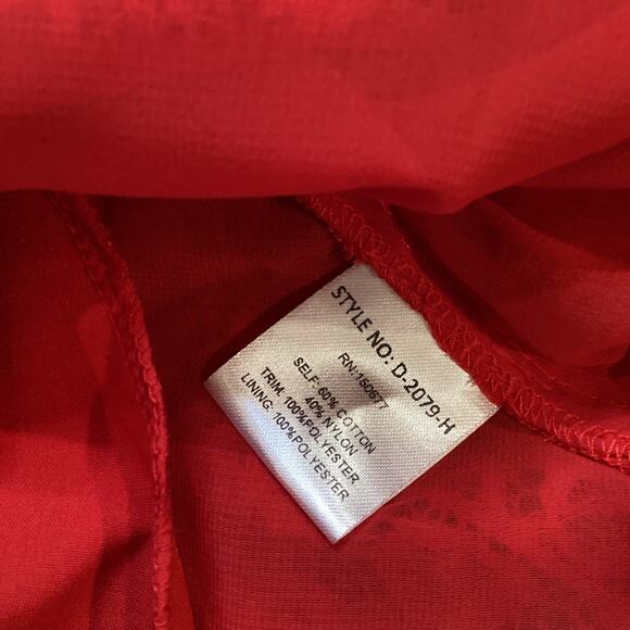 Strut & Bolt floral Lace Lined Mock Neck Short Sleeve flare Mini Dress Red Large - Picture 8 of 11